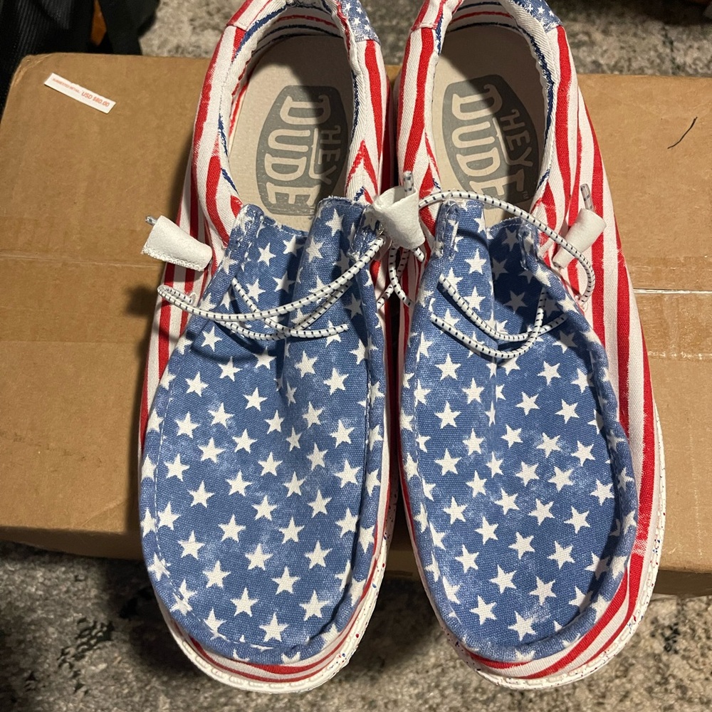 Hey Dude Red and Blue Star Moccasins
